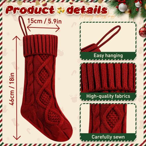6Pack Personalized Christmas Stockings with Wooden Name Tags, 18 inches Xmas Cable Knitted Stocking for Holiday, Hanging Decoration Gifts for Family Party(White&Red&Green)
