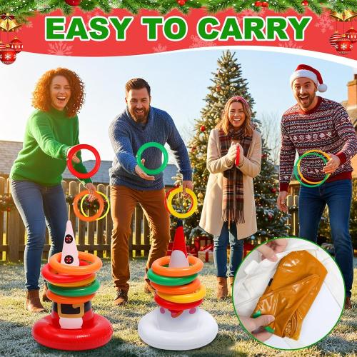 Christmas Ring Toss Games Set Inflatable Hat Ring Toss Game with Air Pump for Adults Family Party Indoor Outdoor Toys Gifts