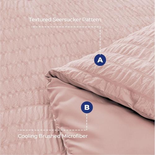 Light Pink Large Comforter Set Seersucker 7 Pieces, All Season Luxury Bed in a Bag for Bedroom, Bedding Set with Comforters, Sheets, Pillowcases & Shams