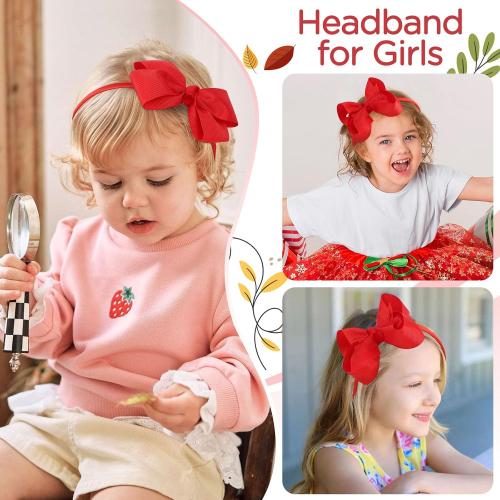 OAOLEER Grosgrain Bow Headband for Girls, Red Headband with 4.5 inch Bow for Hair Band Accessories for Girls Set of 2 (Red, 4.5inch)