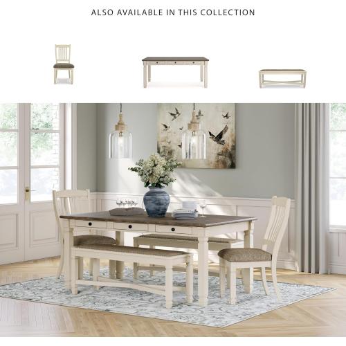 Signature Design by Ashley Bolanburg Casual French Country Upholstered Dining Room Bench with Nailhead Trim, Heavy Woven Fabric, Wood, Antique White & Tan