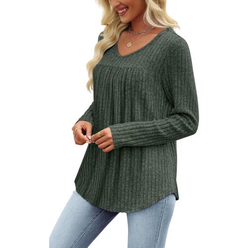 WIHOLL Long Sleeve Shirts for Women V Neck Lightweight Sweaters Casual Tunic Tops Outfits Fall Fashion Spring Clothes 2026 teal ? large