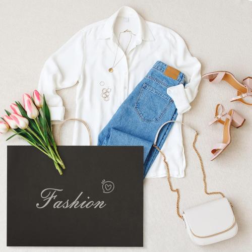 SHOPDAY Black Paper Bags with Handles 16x6x12, 25 Pack Large Kraft Paper Bags Bulk, Tote Bag Shopping Bags, Paper Gift Bags, Retail Bag Merchandise Bags for Grocery Business Takeouts