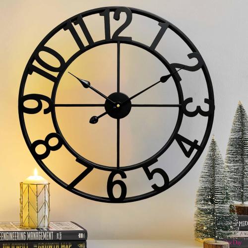 CLXEAST 24 Inch Wall Clocks for Living Room Decor, Large Black Metal Wall Clock Battery Operated, Silent/Non Ticking, Regular Arabic Numeral