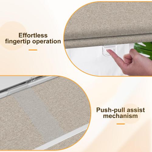 BERISSA Blackout Roman Shades for Indoor Windows Cordless,Pull Down Linen Fabric Roman Blinds,Privacy Window Shades for Door Windows,Bedroom,Office,Easy to Install,Light Brown,34 W x 64 H