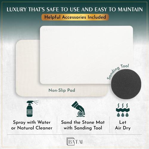 Extra Large Stone Bath Mat (31.5” x 19.7”) White Stone Bath Mats for Bathroom – Absorbent Diatomaceous Earth – Non-Slip Stone Shower Mat – Easy Clean, Quick Drying – Instant Dry Bathmat - XL