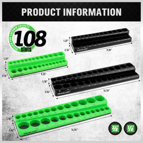 Set of 4 SWANLAKE GARDEN TOOLS 4-Piece Magnetic Socket Organizer Set, Metric & SAE Socket Holder Set Includes 1/4, 3/8 Drive Sockets Organizer, Magnetic Tool Trays for Tool Box Drawer (Sockets not included)