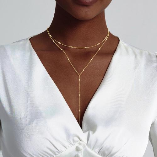 Airmb Lariat Silver/Gold Necklace for Women 925 Silver/14K Gold Plated Dainty Long Necklace Y-Shaped Drop Pendant Necklaces Choker Trendy Chain Simple Layered Necklaces CZ Jewelry for Women Set Gift