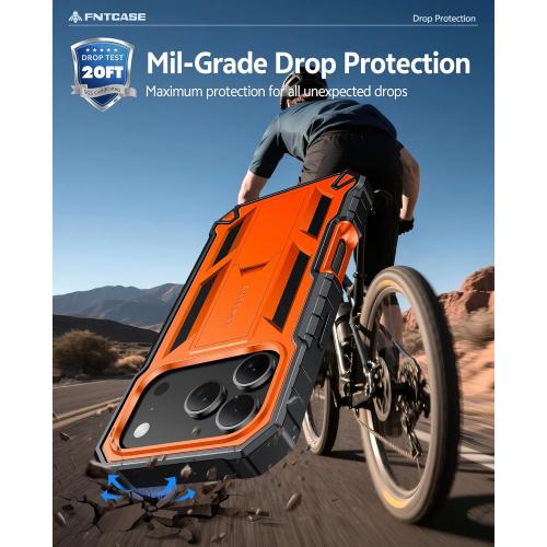 FNTCASE for iPhone 17 Pro-Max Case: Military Grade Drop Proof Protection Mobile Cover with Kickstand | Matte Textured Rugged Shockproof TPU | Protective Sturdy Phone Case - 6.9 inch Orange