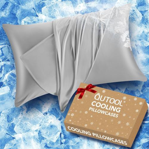 QUTOOL Cooling Pillow Cases for Hot Sleepers&Night Sweats, Ice Cool Pillowcases King Size Set of 2 for Hair Skin, Soft and Silky Luxury Cover with Envelope Closure, Wrinkle-Free, Gray, 20x36