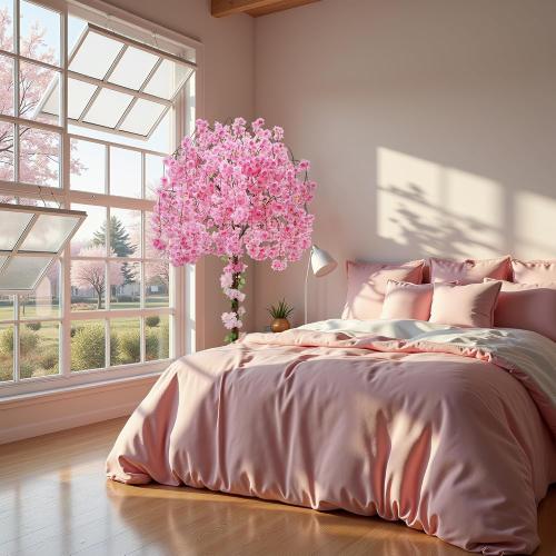 Artificial Cherry Blossom Tree, 6FT Height with 100 LED Lights, Faux Silk Plant in Pot for Home, Office, Wedding, Garden, Party, and Hotel Decorations (Pink, 6FT)