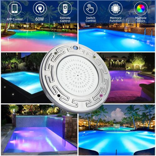 Pool Lights for Inground Pool, 20W 6 Inch Color Changing LED Inground Pool Light with Controller, Remote and APP Control for Wet Niche, Underwater Swimming Pool Lights, 100 Foot Cord