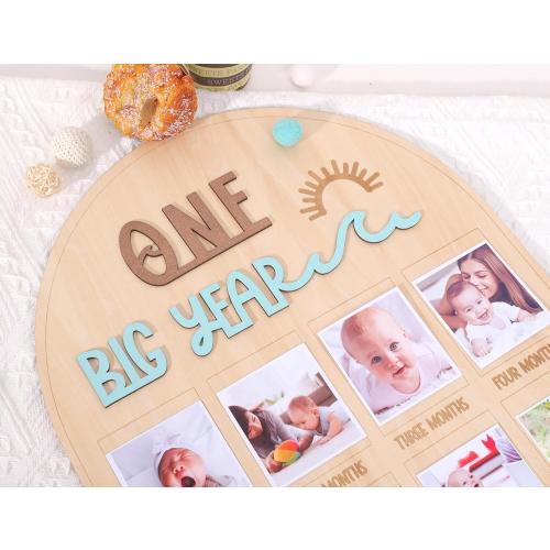 The Big One surf One Year Old Photo Board - My First Year Photo Display Wood Board, Wave Theme Monthly Milestone Photo Board, the Big One 1st Birthday Decoration, 12 Months Photo Frame