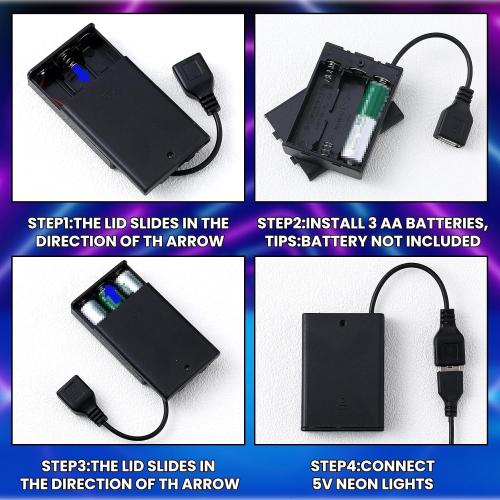 Copkim 6 Pcs USB Battery Pack for LED Lights, USB to Battery Pack for Plug in Lights, 5v Portable 3 Aa Holder Box with Switch for Neon Signs Indoor Outdoor Party Decor (Black)