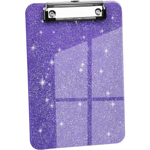 1 PCS A5 Size Clipboards,Size 6 x 9in ClipBoard,Glitter Clipboard with Low Profile Clip,Sparkle Plastic Clipboard,Cute Hanging Clip Board for Office Supplies Clipboards for Kids Clip Boards-Purple