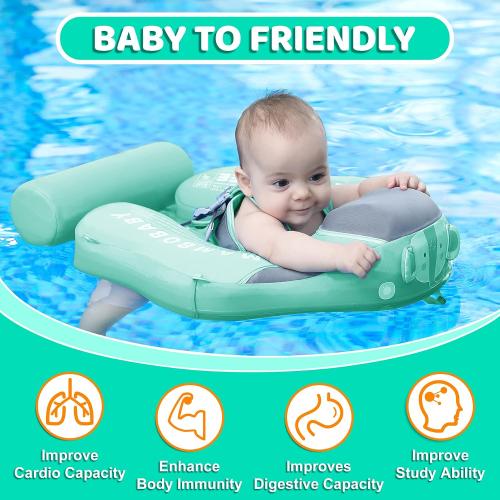 Mambobaby Baby Swim Float with Canopy & Tail Infant Pool Float Non-Inflatable Toddler Swim Float with Skin-Friendly Material for 3-24 Months Baby Boys Grils Elephant Green