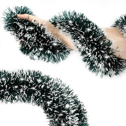 50FT Tinsel Christmas Garland Metallic Twist Garland Shiny Hanging Tinsel for Christmas Tree Party Supplies Indoor Outdoor Home Xmas Decoration (Green/White)