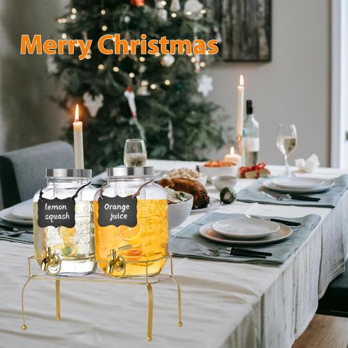 Set of 2 Size 1 Gallon Glass Drink Dispenser Set of 2 – Drink Dispensers for Parties, Christmas, Beverage Dispenser with Stand & 100% Leakproof Spigot, Ideal for Lemonade, Juice, Laundry Detergent Dispenser