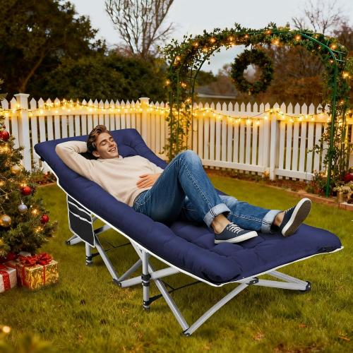 Fragess Portable Camping Cot, Sleeping Cot for Adult, 28 Extra Wide Heavy Duty Folding Cot Max Load 600LBS with Thick Mattress, Portable Camping Bed for Camp Outdoor/Office, Home Nap (Blue)