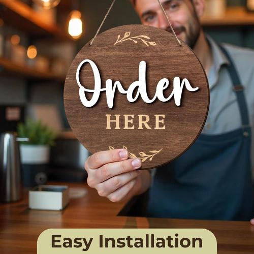 Woodamore Order Here Pick Up Here Signs, 2 Pack 10 in Round Wood for Cafes