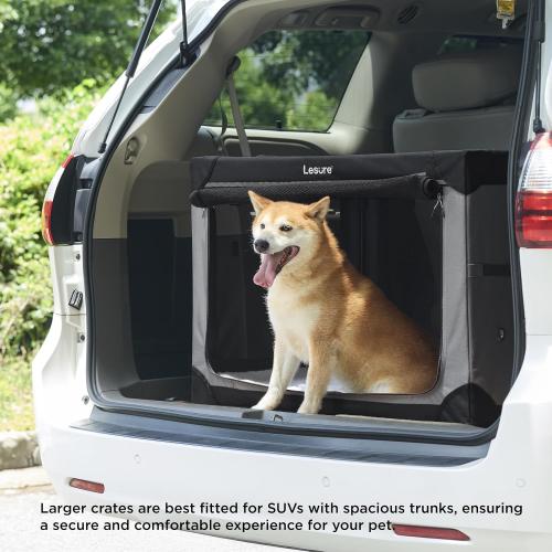 Lesure Soft Collapsible Dog Crate - 36 Inch Portable Travel Crate for Large Dogs Indoor & Outdoor, 4-Door Foldable Pet Kennel with Durable Mesh Windows, Black