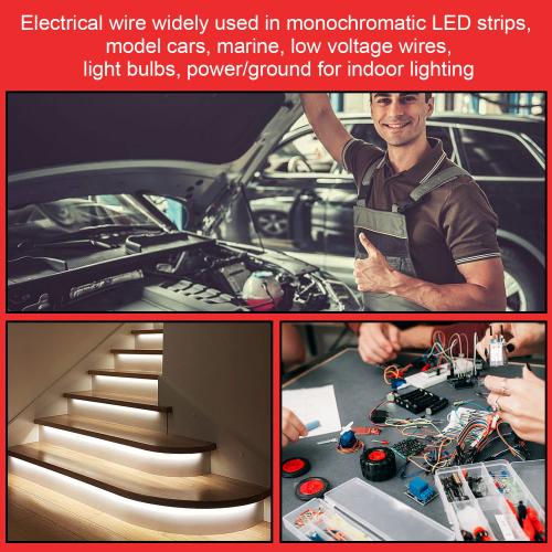 16Gauge 200FT Electrical Wire Cable 2 Conductors Red Black Cable Hookup LED Lighting Strips Flexible Wire Extension Cord 16AWG Copper Clad Aluminum Copper Wire 12V/24V DC 61M