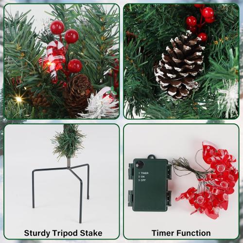 DR.DUDU 15 Inch Outdoor Christmas Decorations Urn Filler for Front Porch- Lighted Christmas Pot Fillers with Stake, Xmas Pine Trees with Timer for Outside Home Décor