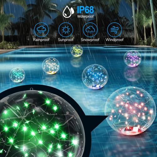 2pack 14 Solar Floating RGB LED Pool Lights (2 Pack), Remote Control, Waterproof, Timer, Outdoor Pool Accessories