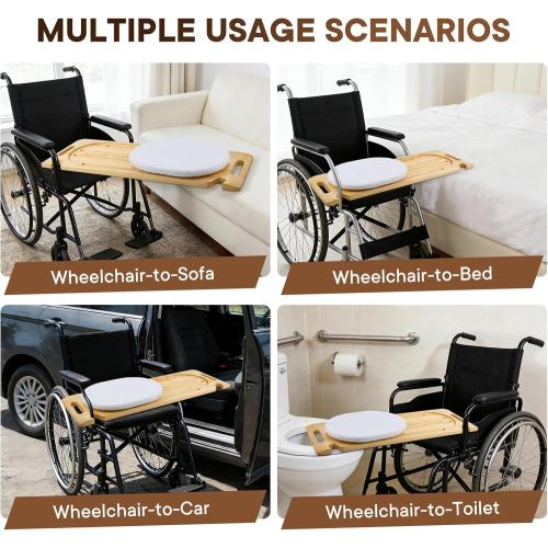 NEDVI Wooden Slide Transfer Board with Track Pulley Turntable – 500lb Weight Capacity for Seniors, Handicap, and Patient Wheelchair Transfers to Car,Bed,Toilet, Tub – Move Assist（31x11x1”)