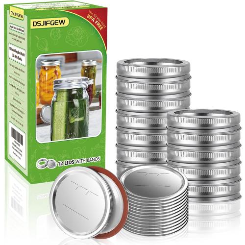 Canning Lids and Rings Regular Mouth, 24Pcs Split Type Metal Mason Jar Lids with Bands for Regular Mouth Ball, Kerr Jars - Food Grade with Silicone Airtight Seal Premium Small Canning Lids
