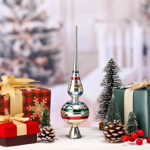 Gejoy Mercury Glass Christmas Finials Tree Topper Vintage Mid Century Colorful Ornaments Retro Spherical Blown Glass Xmas Tree Topper Finials Holiday Indoor Suitable for Party Decoration, 9.8inches