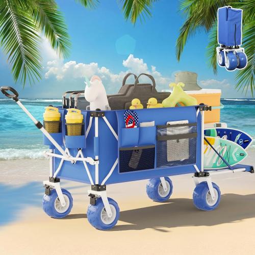 59L Beach Wagon with 9×4 Big Sand Wheels, Expandable Tailgate | Heavy Duty Collapsible Utility Cart with 9 All-Terrain Non-inflatable Balloon Wheels for Beach Camping Baseball Fishing