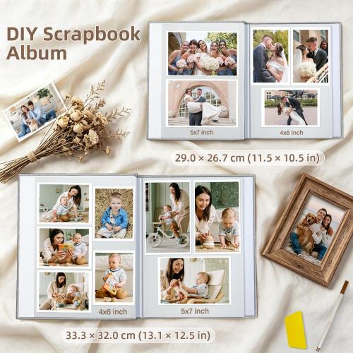 Popotop Photo Album Self Adhesive Scrapbook Album for 4x6 5x7 8x10 Pictures DIY Photo Book as Scrapbooking Supplies Kits, Birthday Gifts for Women Mom Wedding Baby Family Travel