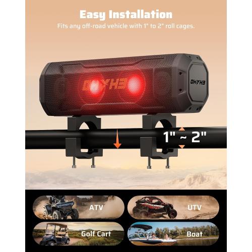 Ehaho 17-Inch UTV Sound Bar, 4-Speaker Bluetooth Golf Cart Speakers [RGB & Strobe Light] IP66 Waterproof ATV Speaker System, SXS SoundBar Compatible with Polaris RZR, CFmoto, Can-Am