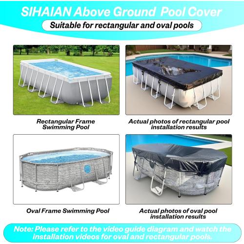 16x32Ft Rectangular Pool Cover with Side Storage for Oval and Rectangular Above Ground Pool, One-Piece Solar Oval Pool Cover, Preventing Waterlogging, UV and Weather Resistant WP:10000kPa
