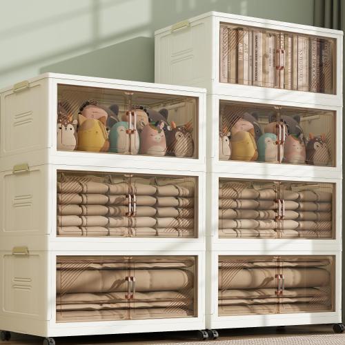 KHNR 5Packs Stackable Storage Bins with Lid, 36 Gal Closet Organizer and Storaging Drawer, Collapsible Storage Box with Wheels, Plastic Clothes Storage Cabinet Containers for Home, Office, Dorm