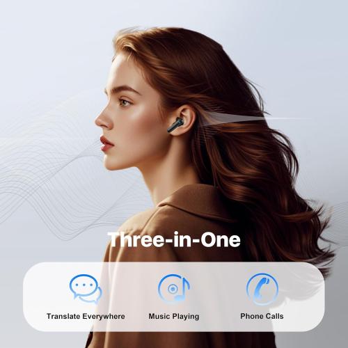 Color Black Translation earbuds-001Ai Language Translation Earbuds, in-Ear 3-in-1 Translator Earbuds, 144-language Real-time Two-Way Earbuds, HD Sound, Long Battery Life, Ideal for Travel and Business, Black
