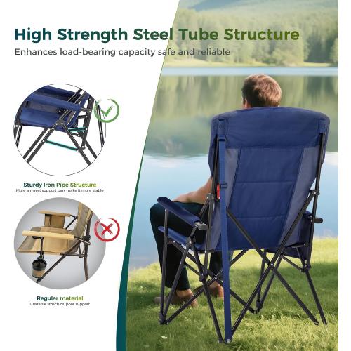 ALPHA CAMP Oversized Folding Camping Chairs High Backrest Heavy Duty Lawn Chairs for Adults Support 500 LBS Portable Camp Chairs with Cup Holders Large Side Pocket for Outdoor