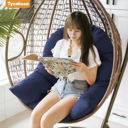 Egg Chair Cushion Replacement, Waterproof Outdoor Hanging Egg Swing Chair Cushions Pads, U-Shaped Thickened Cushions for Hanging Eggs Chair with Ties, 47x33x7 Inches (Blue)