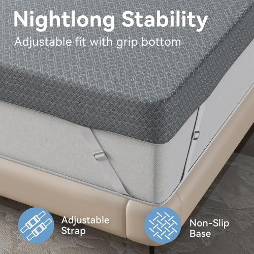 Twin Mattress Topper, 3 Inch Cooling Gel Twin Memory Foam Topper - Soft Cover with Adjustable Straps, Pressure Relief, Grey