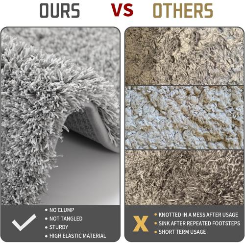 Yimobra Fluffy Toilet Rugs U Shaped, Shaggy Soft Comfortable Non Slip, Water Absorbent Microfiber Bath Mat, Dries Quickly, Machine Washable Thick Bathroom Floor Rugs, 24x 20, Light Gray and White