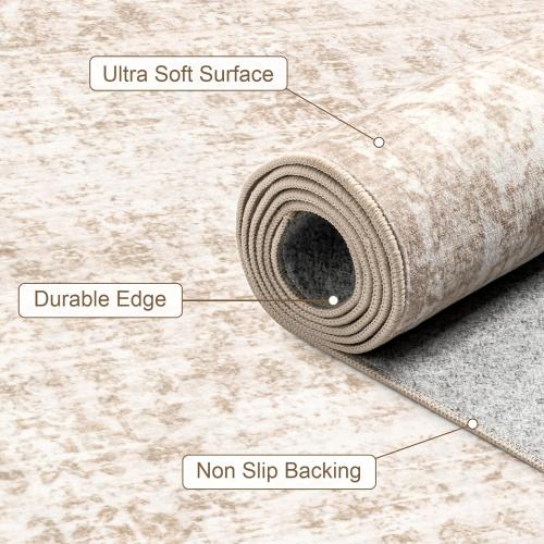 Area Rugs Living Room Rug: Washable Vintage Boho Rug No Slip Stain Resistant Soft Carpet Indoor Floor Floral Large Carpets for Bedroom Dining Room Farmhouse Nursery Hallway Home Office Beige
