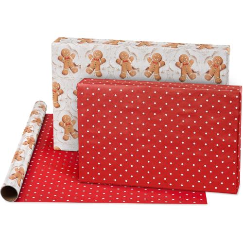 American Greetings 120 sq. ft. Vintage Christmas Wrapping Paper Bundle, Gingerbread, Ornaments, Peppermints (3 Extra Wide Rolls 40 in. x 12 ft.)