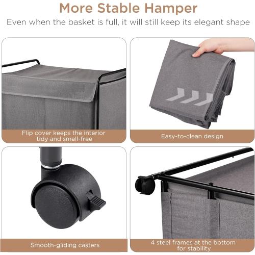 EasyAcc Laundry Basket with Wheels, Rolling Laundry Hamper, 39 Gallons (150L), Laundry Basket, Large Capacity Blanket Storage, Carbon Steel Frame 24 x 16.8 x 23.4 Inches