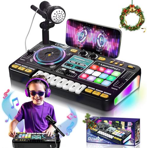 OZMI Kids DJ Music Mixer Table Board Set Toy with Microphone, Lights – Interactive Musical Toys for Ages 3-12 | 100  Sounds, Piano Keys, Disco Mode, Rechargeable for Kids Boys & Girls