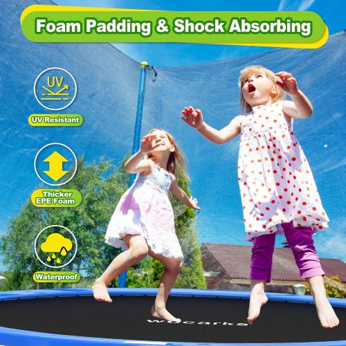 Blue and green up to 14ft Trampoline Pad, 10ft 12ft 14ft Trampoline Replacement Safety Pad, Waterproof and Tear-Resistant Safety Spring Cover Round Frame Pad