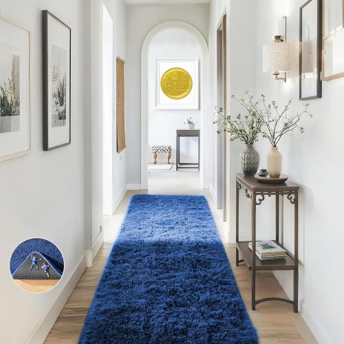 Ophanie Blue Runner Rug for Hallway, 2x6 Bedroom Bedside Living Room Rugs, Non Slip Fluffy Soft Shaggy Carpet for Kids Girls Boys Dorm Nursery Home Decor Aesthetic