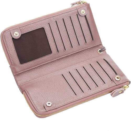 YALUXE Women's Genuien Leather Wristlet Handbag Wallet with 19 Card Slots Double Zipper Pockets for cash Cell Phone