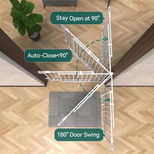 Babelio No Bottom Bar Baby Gate, 28 H x 26-43 W, White | Easy Install| One-handed Opening| Auto-close| Drill Needed Indoor Safety Dog/Pet Gate for Stairs, Hallways & Doorways