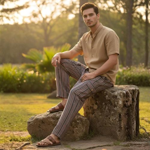 Shopoholic Fashion Mens Light Weight Stripe Hippy Combat Trouser 3Xl